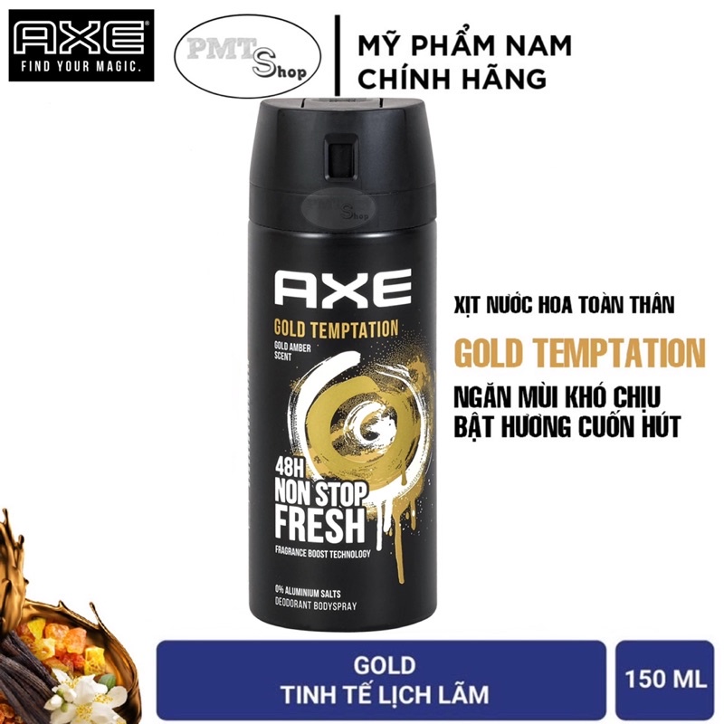 Combo 2 Xịt khử mùi toàn thân nam AXE Gold Temptation 150ml x 2 chai hương nước hoa