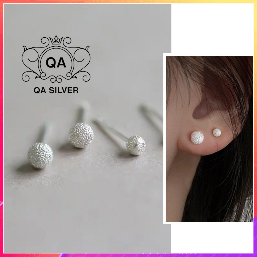 Bông tai bạc 925 nụ bi tròn cát nhám khuyên nam nữ tối giản S925 MINIMAL Silver Earrings QA SILVER EA210303