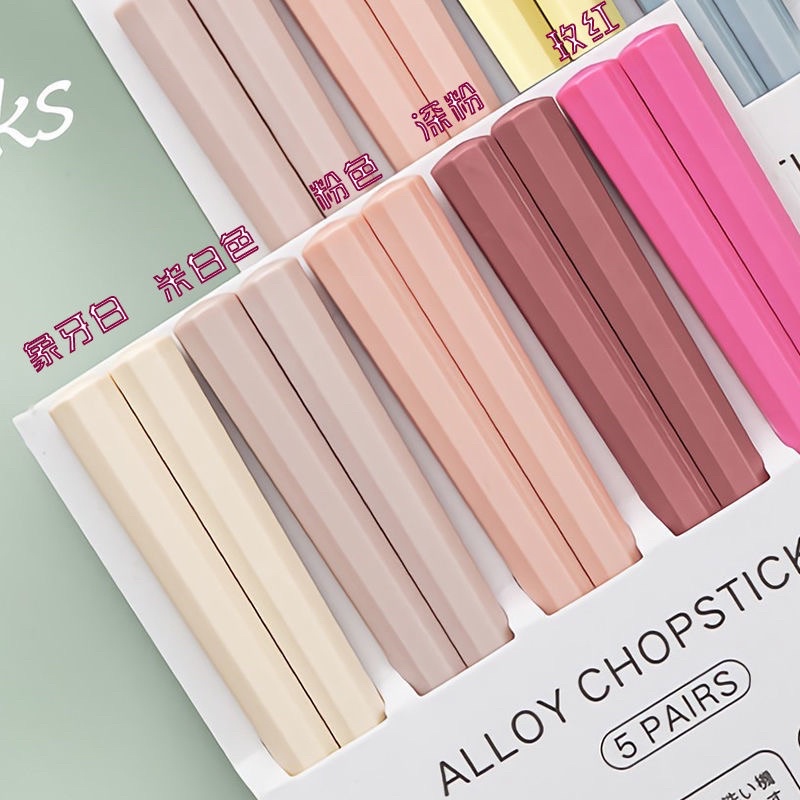 Set 5 đôi đũa hợp kim siêu bền nhiều màu sắc phong cách hàn quốc