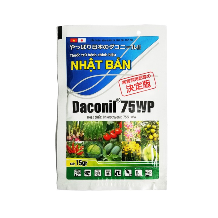 Thuốc trừ bệnh Nhật Bản Daconil 75WP 15g trị thán thư, đôm lá, sương mai, phấn trắng