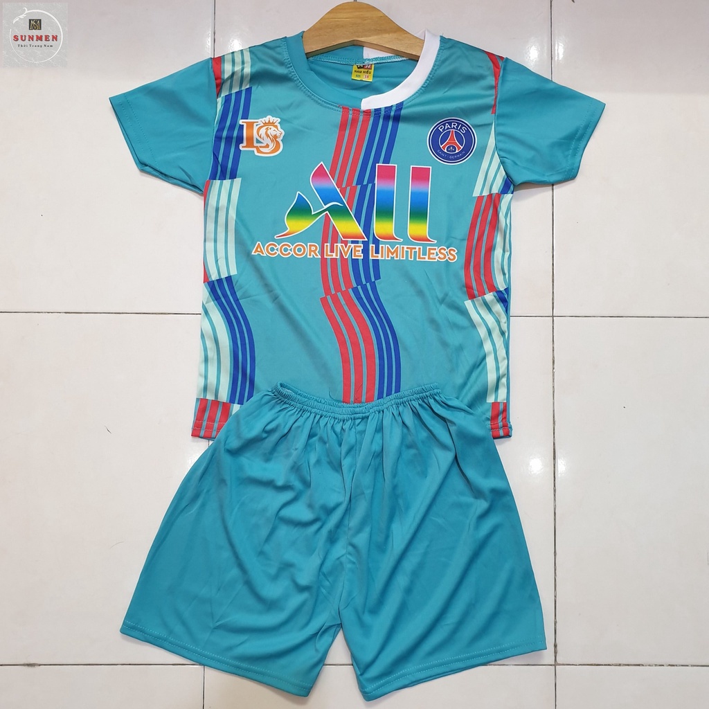 Bộ Quần Áo Thể Thao Trẻ Em,Bộ Đá Bóng Cho Bé Chất Thun Lạnh Co Giãn Thoải Mái Thoáng Mát Nhiều Mẫu Mã Size Từ 18-45kg