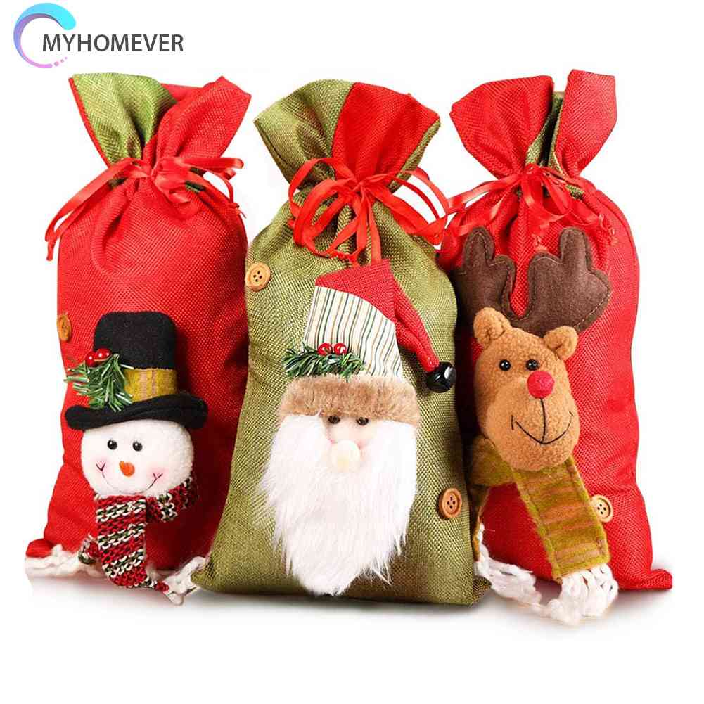 Set 3 Túi Rút Đựng Kẹo Họa Tiết Giáng Sinh Dễ Thương Xinh Xắn Cao Cấp