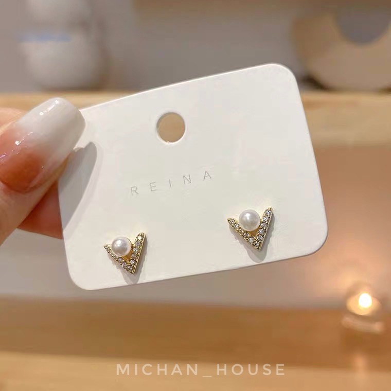 Hoa tai đính hạt đơn giản, phụ kiện cưới, dự tiệc