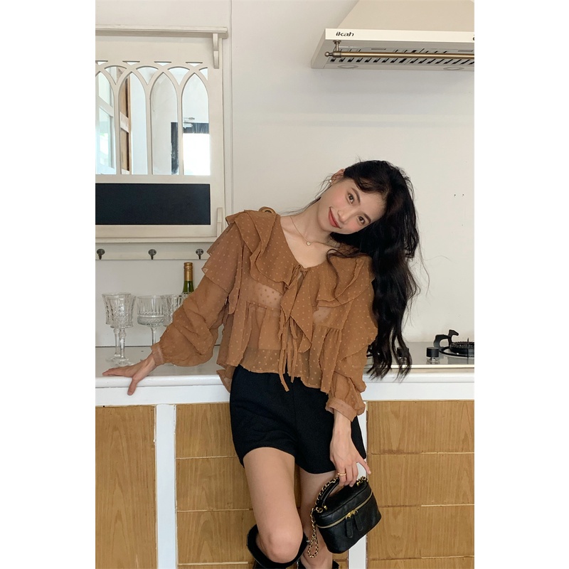 Áo voan chấm bi bánh bèo