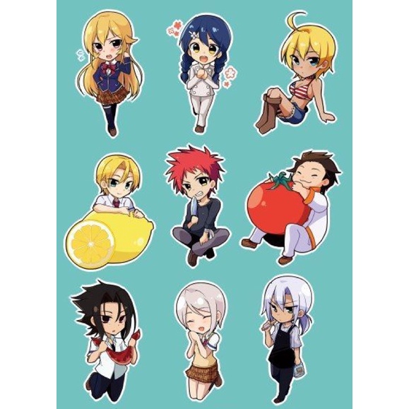 Sticker/dán anime shokugeki soma 30-60 cái ép lụa/ hình dán vua đầu bếp soma