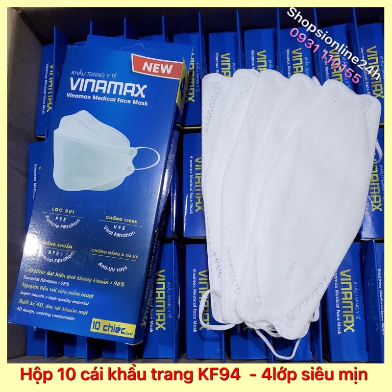 ✅[Hộp 10 cái] Khẩu trang y tế 4 lớp kháng khuẩn kf94 , KF94 siêu mềm mịn chính hãng VINAMAX màu Trắng | BigBuy360 - bigbuy360.vn