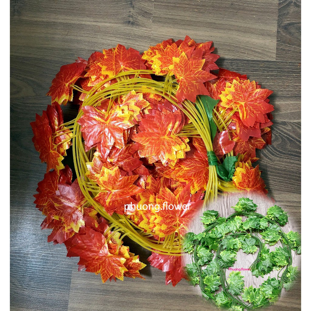 Combo 12 Dây lá Phong đỏ xanh giả dài 2.3m loại cao cấp 30 lá to đường kính 8cm dùng trang trí cực lãng mạn