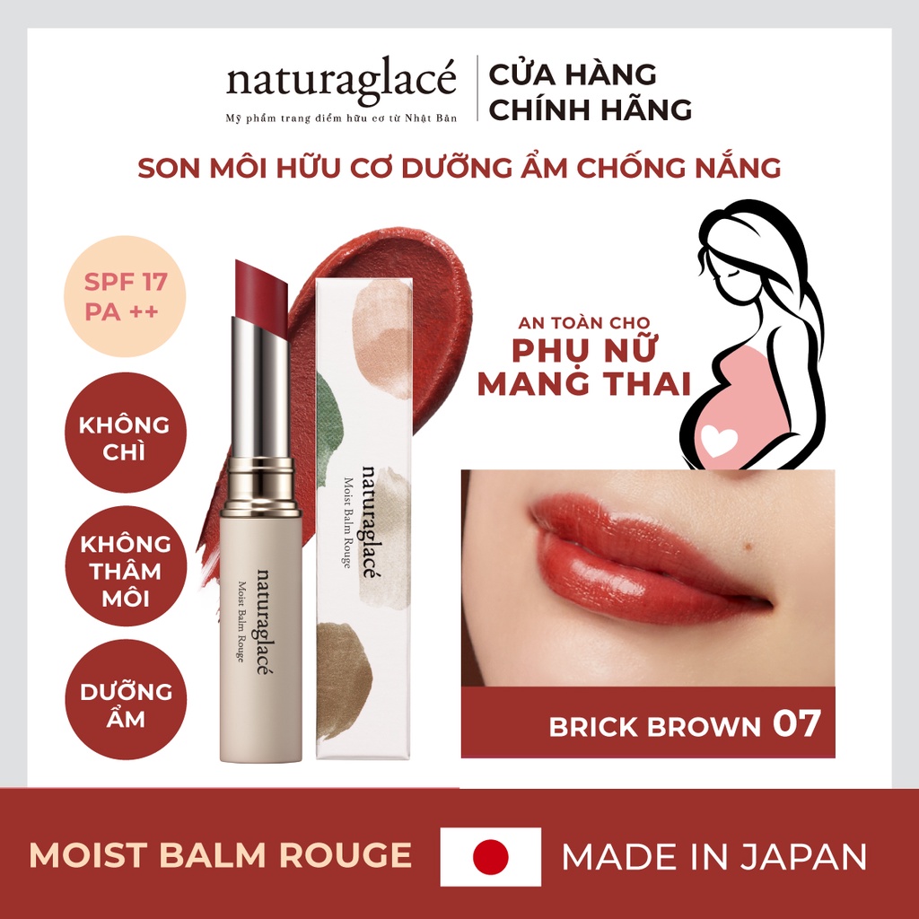 Son môi hữu cơ naturaglacé Moist Balm Rouge, dưỡng ẩm, chống nắng SPF17 PA ++, Màu 07 - Brick Brown, 2g