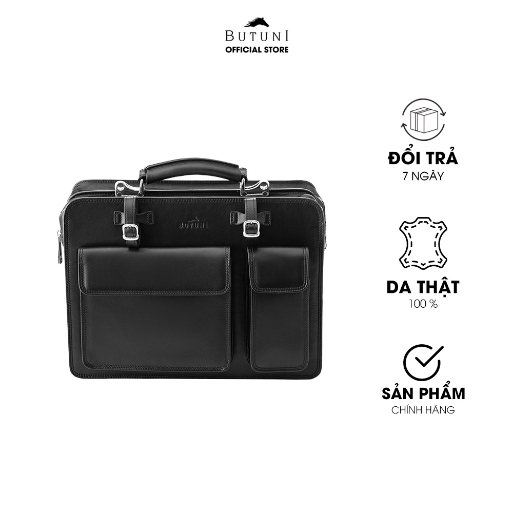 Cặp da thật Butuni Business Messenger Satchel - Đen