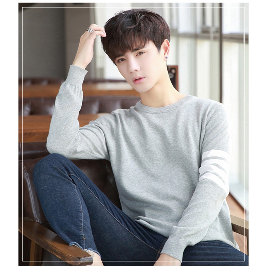 Áo Thun Nam Cổ Tròn Hàn Quốc 2 Sọc Cánh Tay 1848 shop19k