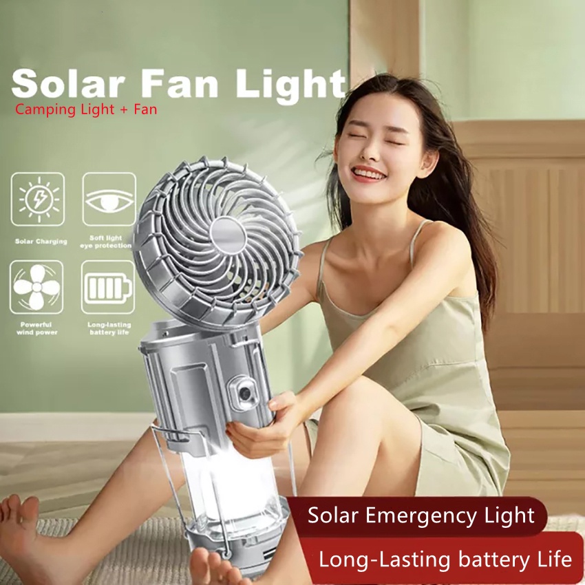 Đèn cắm trại + Quạt Đèn Led năng lượng mặt trời có quạt Nhà trong nhà Đèn khẩn cấp ngoài trời Treo năng lượng mặt trời Lều cắm trại Đèn lồng Đèn pin siêu sáng để câu cá đi bộ đường dài