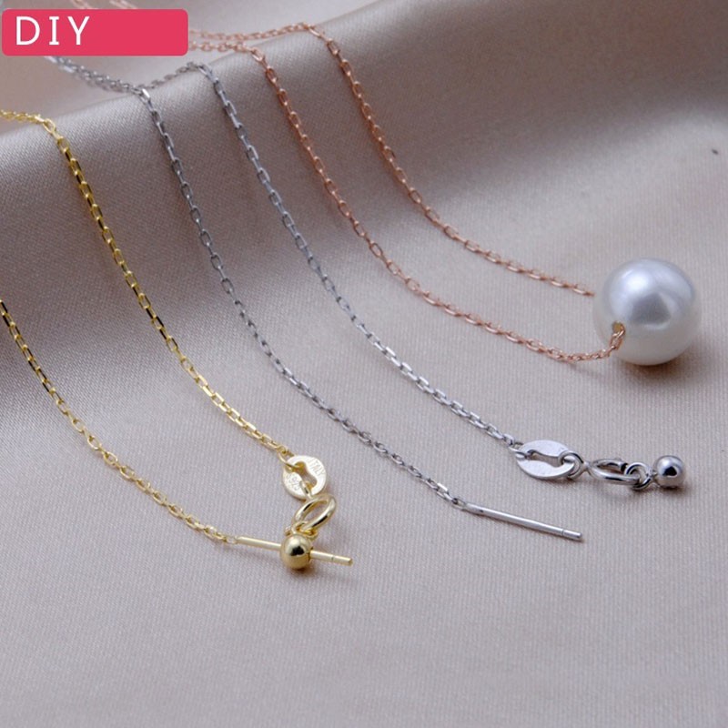 [D1C1] Phụ kiện trang sức (DIY) - Dây chuyền bạc S925 [kiểu chữ O] xuyên hạt ngọc trống