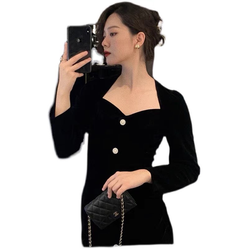 Đầm Dài Ôm Eo Tay Dài Phong Cách Pháp Cổ Điển Thời Trang Thu Đông Hàng Mới Dành Cho Nữ