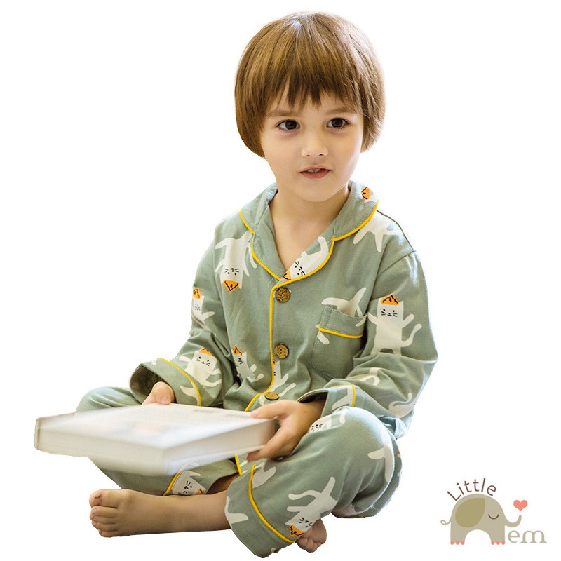 Bộ đồ bé trai dài tay Cotton _ Pijama Mèo