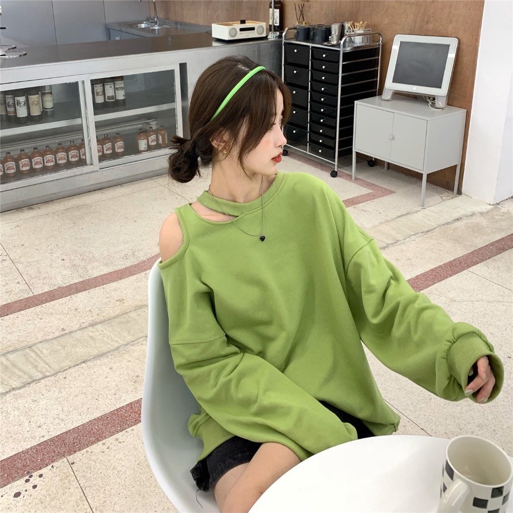 SUXI Áo nữ tay dài hở vai thời trang Hàn Quốc mới