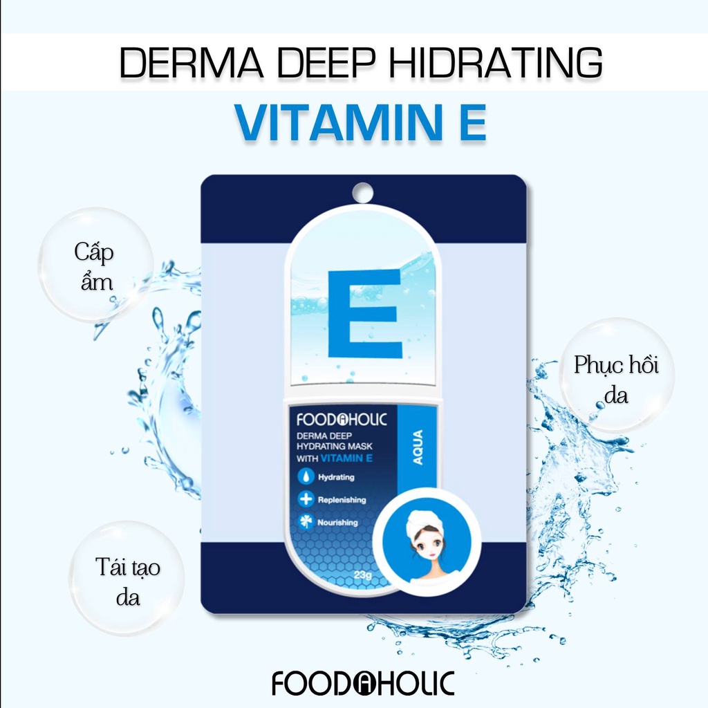 Combo 10 Mặt nạ tinh chất Vitamin E cấp ẩm, căng bóng da Foodaholic Derma Deep Hydrating Mask With Vitamin E 23g x10
