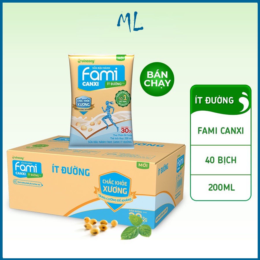 Sữa Đậu Nành Fami Canxi Ít Đường Thùng 40 Bịch