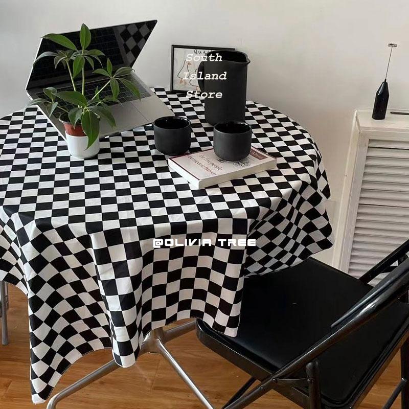 Khăn Trải Bàn Họa Tiết Sọc Caro Trắng Đen Phong Cách Hàn Quốc Dùng Trang Trí Phông Nền Chụp Ảnh