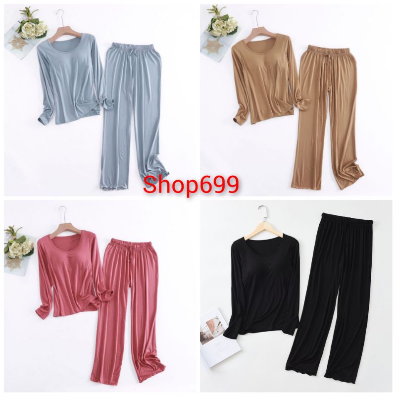 BỘ DÀI TAY TRƠN THU ĐÔNG  KÈM BRA QUẦN DÂY RÚT HÀNG QUẢNG CHÂU CAO CẤP