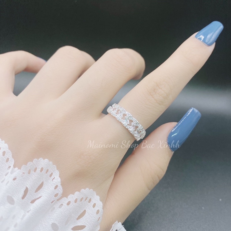 Nhẫn nữ bản to đính đá ghết chéo cách điệu sang chảnh MAINOMI Shop bạc xinh