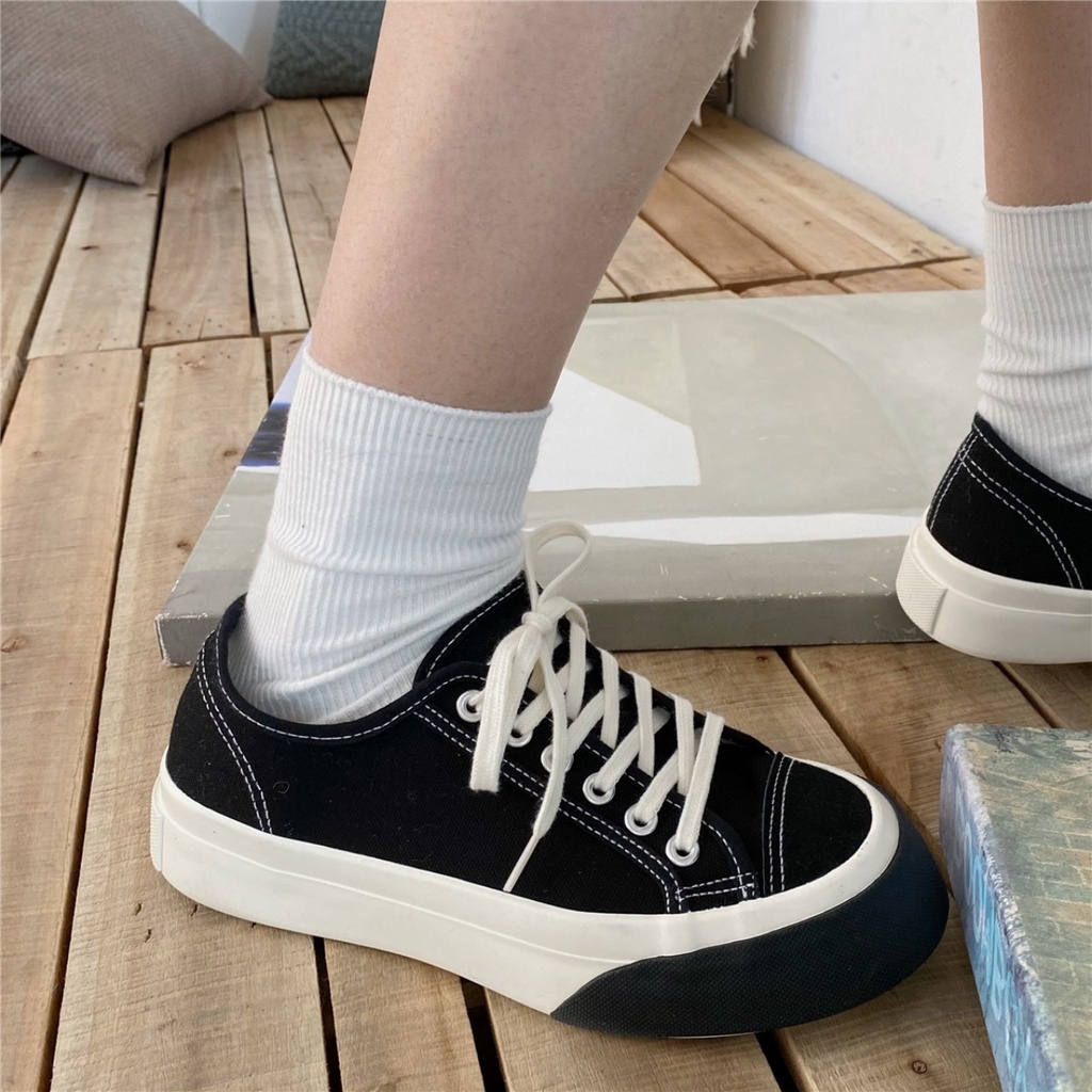 [LOẠI 1] Giày thể thao nữ đế bằng bánh mì basic độn đế 4cm vải canvas bata mới hot phong cách retro ulzzang đẹp cá tính