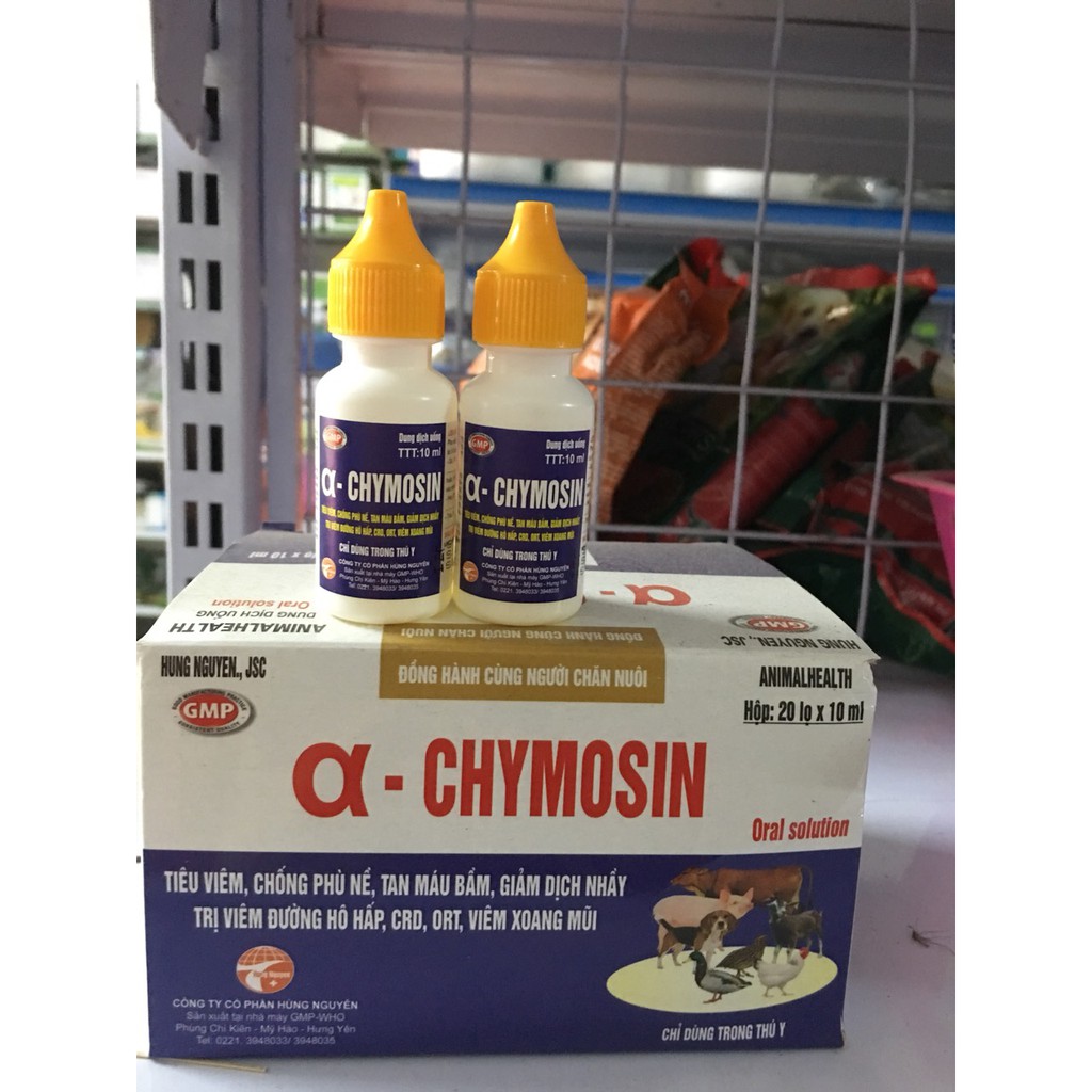 Chymosin - tiêu viêm, chống phù nề, giảm dịch nhầy, tan máu bầm - chỉ dùng trong thú y