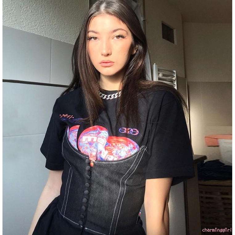 Áo Croptop Denim Cúp Ngực Phối Nút Thiết Kế Cổ Chữ V Quyến Rũ | BigBuy360 - bigbuy360.vn