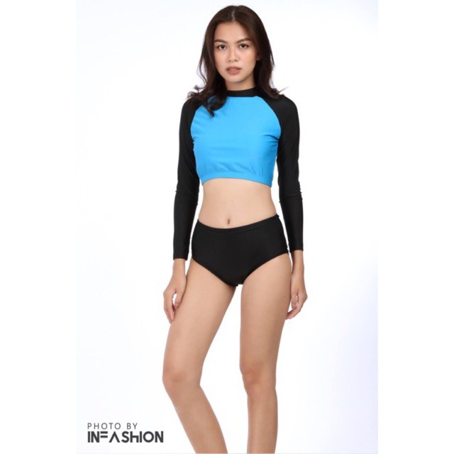 Áo bơi tay dài nữ phối 2 màu infashion ་ | BigBuy360 - bigbuy360.vn