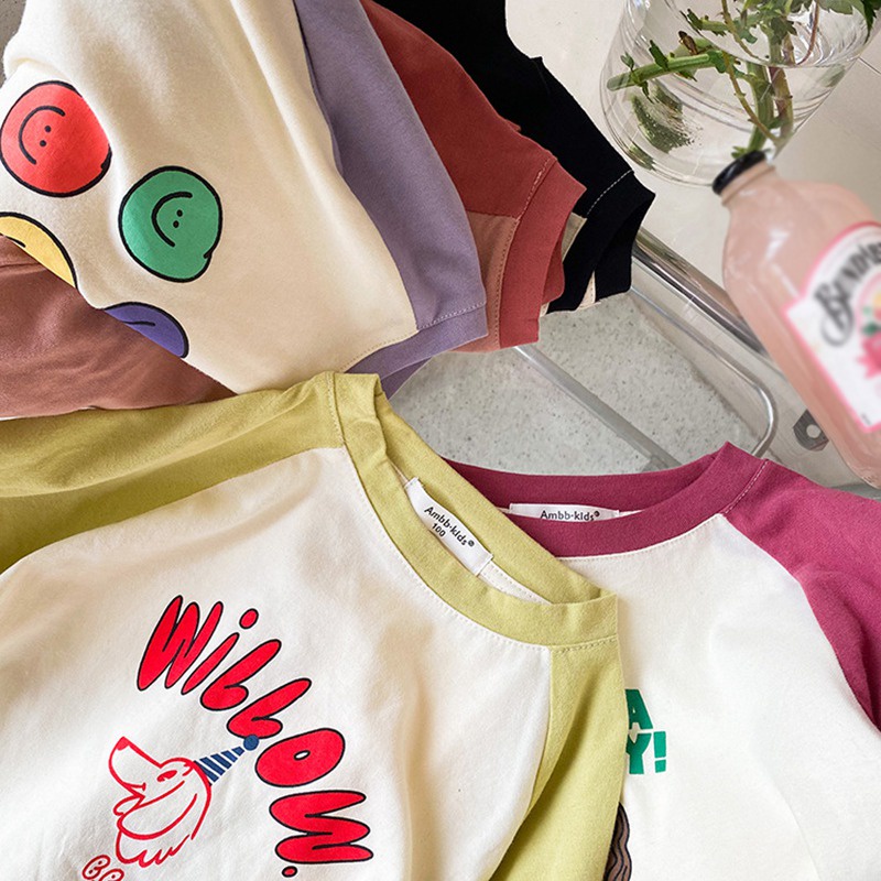 Áo Thun Tay Dài Cổ Tròn In Họa Tiết Hoạt Hình Phong Cách Hàn Quốc Thời Trang Xuân Thu Cho Bé Gái