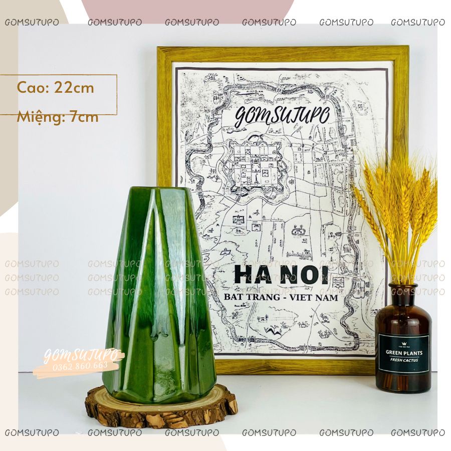Lọ Hoa Gốm Men Hỏa Biến Xanh Rêu Size Nhỡ - Bình Hoa Decor Trang Trí gomsutupo - Gốm Sứ TUPO Bát Tràng