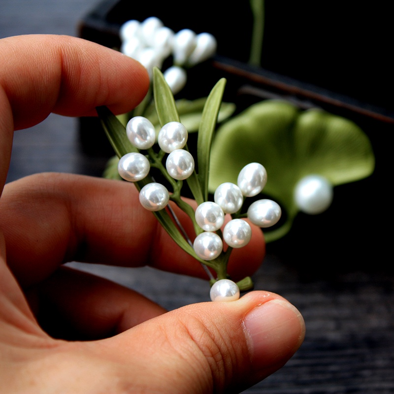 Ghim Cài Áo Hình Lá Đính Ngọc Trai Phong Cách Vintage