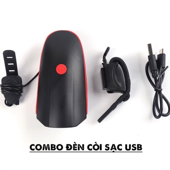 Đèn gắn xe đạp có sạc USB, có còi, 3 chế độ sáng Paceline, đèn LED gắn xe đạp thể thao trợ sáng, chống nước IP44