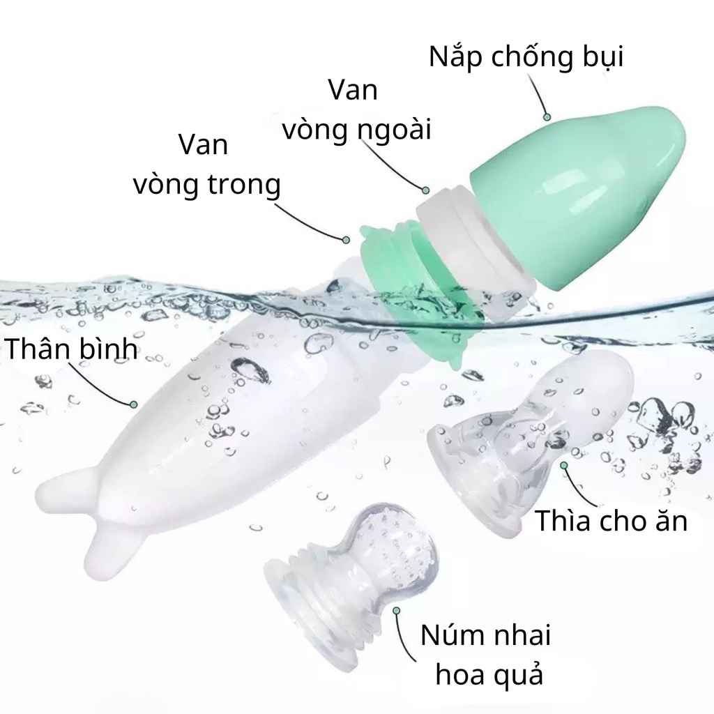 Bình Ăn Dặm, Bình Thìa Cá Heo Đa Năng 2 Trong 1 Silicon Cao Cấp
