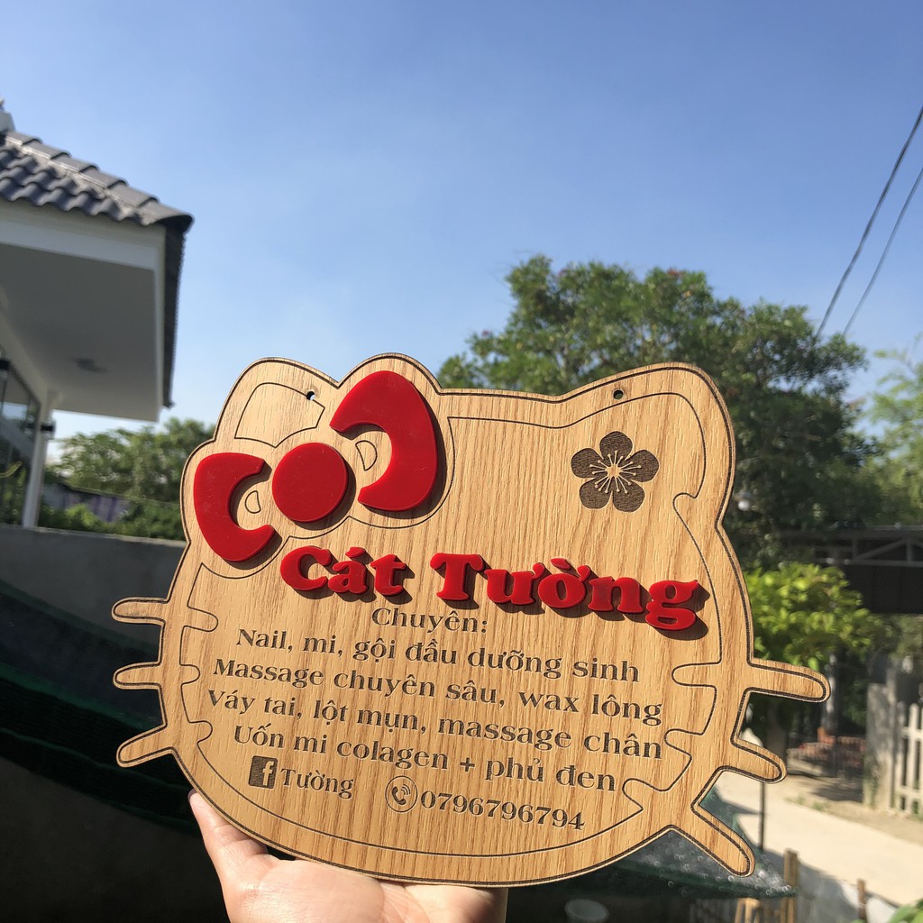 Bảng hiệu gỗ mẫu Hello Kitty - Trang trí shop