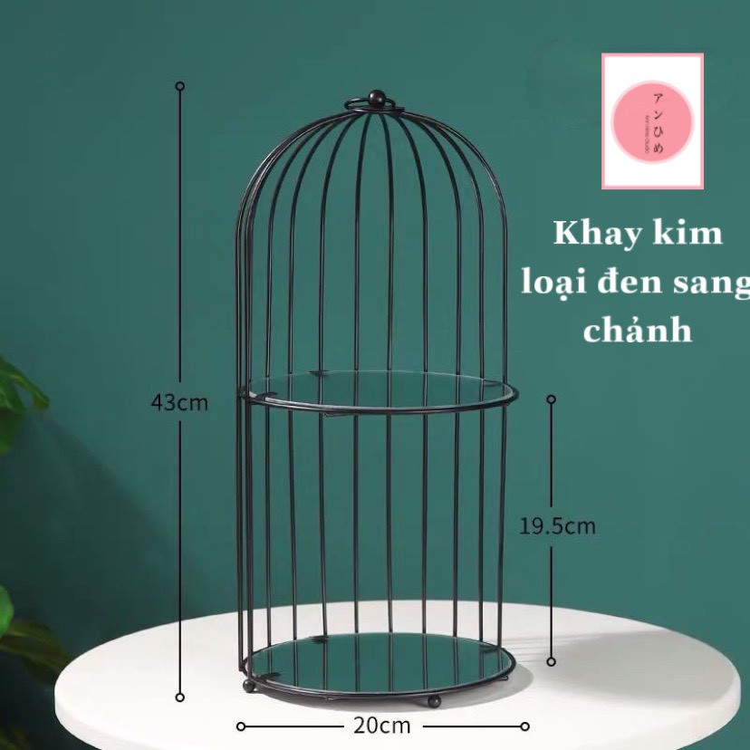 Lồng Chim Đựng Mỹ Phẩm Đồ Trang Điểm Để Bàn Đế Kính Mạ Vàng 2 Tầng Cao Cấp Ann Hime Tmp05