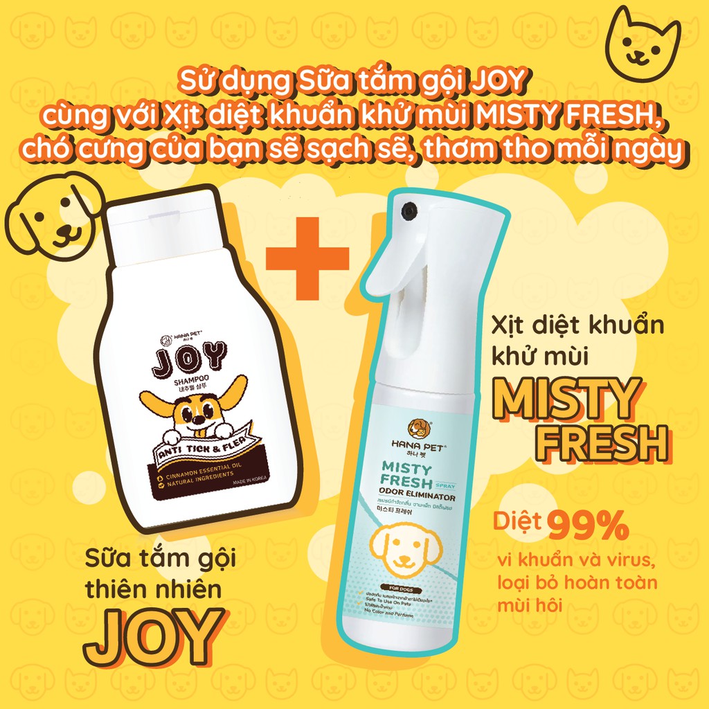 😍GEN 2 - DŨNG SĨ ĐUỔI VE RẬN 😍 Sữa tắm JOY chống ve rận 300ml tinh dầu thiên nhiên - Hana Pet