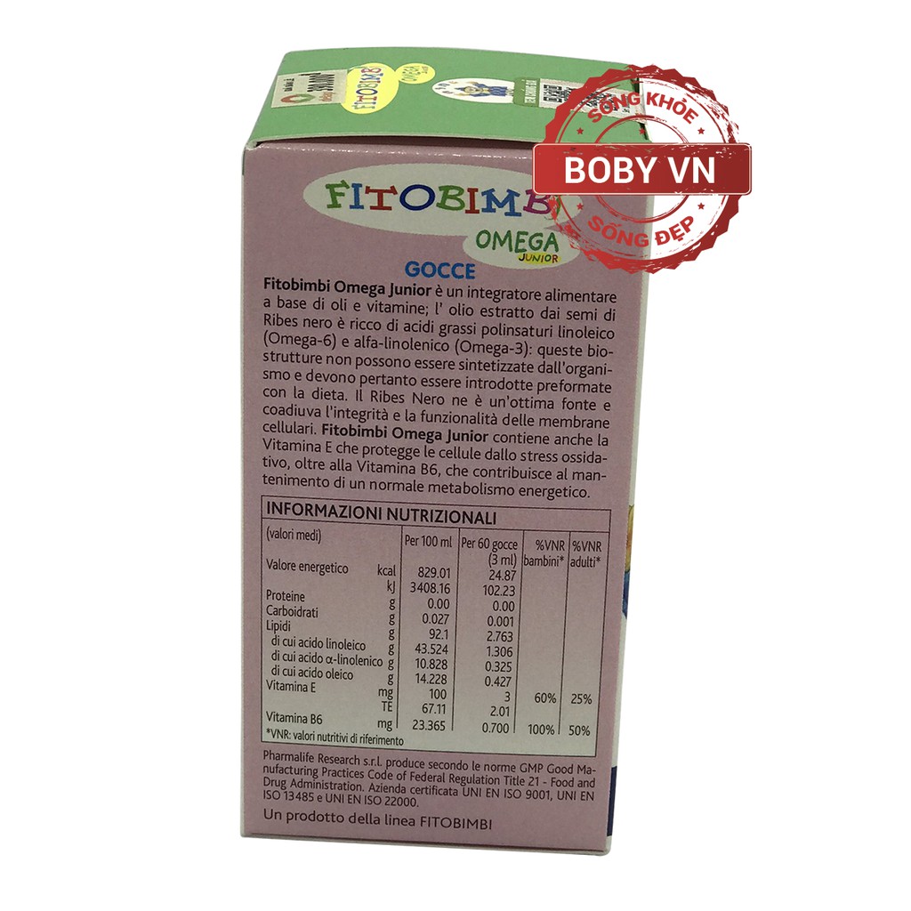 Fitobimbi Omega Junior phát triển não bộ cho bé - Lọ 30ml - Boby