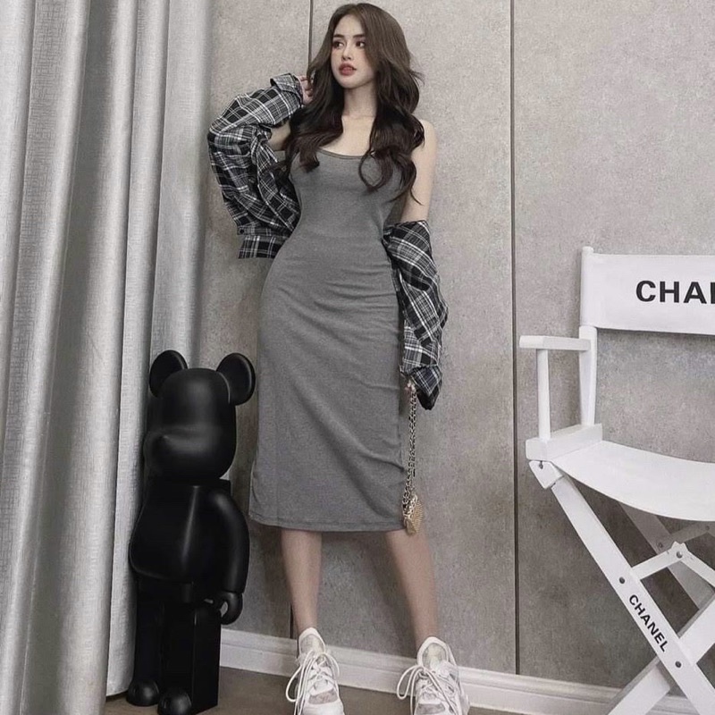 Set đầm Body + áo sơ mi caro bigsize 50-90kg