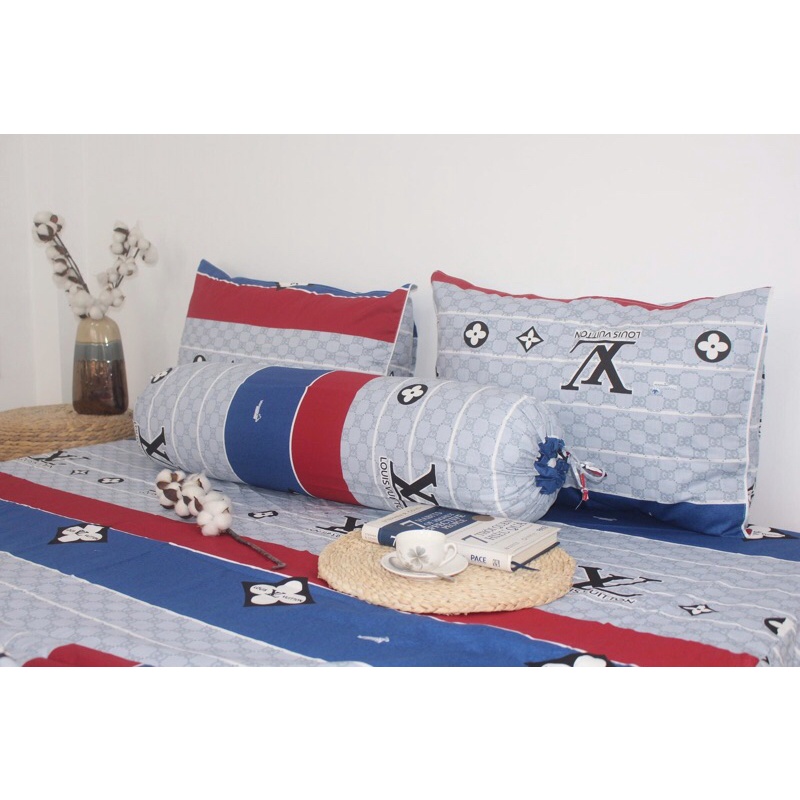 Drap Thắng Lợi, ga giường cotton cao cấp inlogo mẫu LV ĐỎ