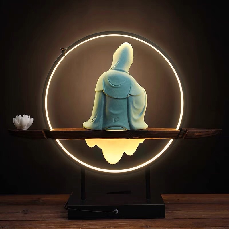 Tượng Quan Thế Âm Bồ Tát Gốm Tử Sa - Tượng Phật Trang Trí Decor Đèn Led Cao Cấp