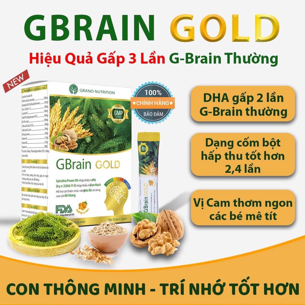 Cốm G Brain, DHA cho bé, Cốm trí não giúp bé thông minh hơn, tăng khả năng ghi nhớ, tập trung, G Brain Gold gấp 3 DHA