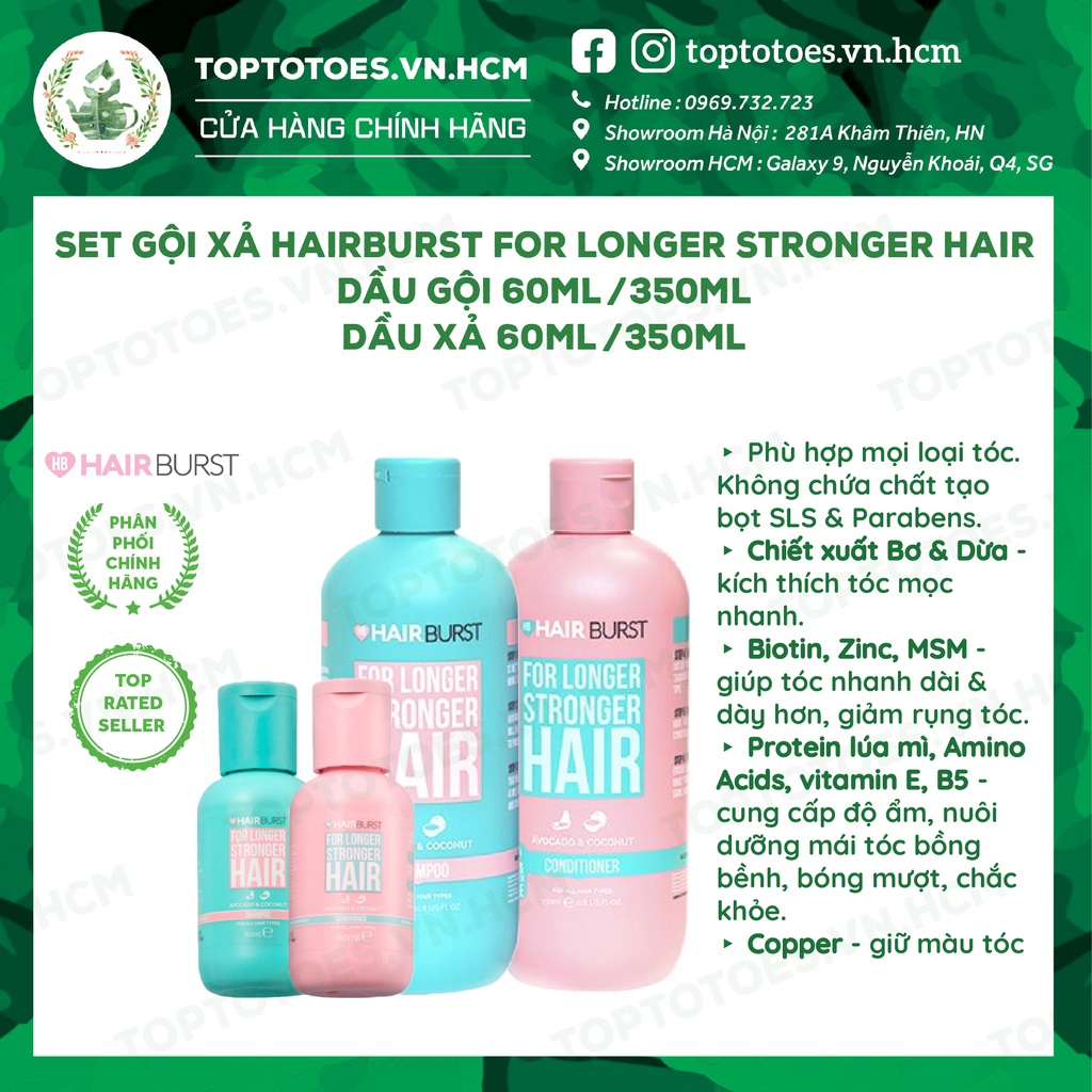 Set Gội Xả Hairburst kích mọc tóc dài và chắc khỏe 350ml/chai [NHẬP KHẨU CHÍNH HÃNG 100%]