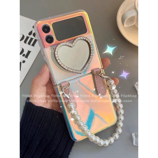 Ốp lưng mềm Z Flip 3 / Z Flip 4 Hologram kèm giá đỡ gương trái tim / Z Flip3 / ZFlip3 / Z Flip4/ ZFlip4
