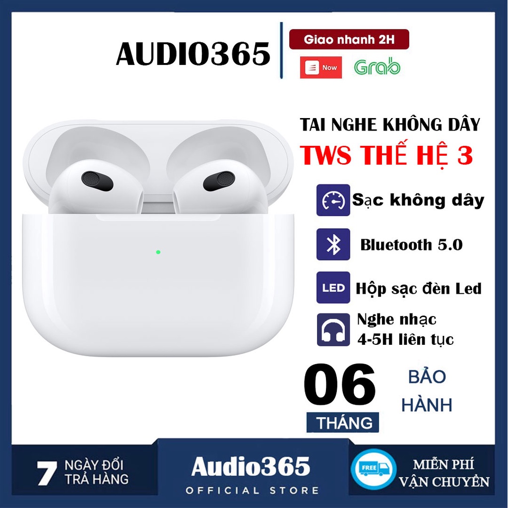 Tai Nghe Bluetooth TWS 3 - Âm thanh vòm, định vị, đổi tên, cảm biến, sạc không dây, chống nước IPX4 - Bản mới nhất