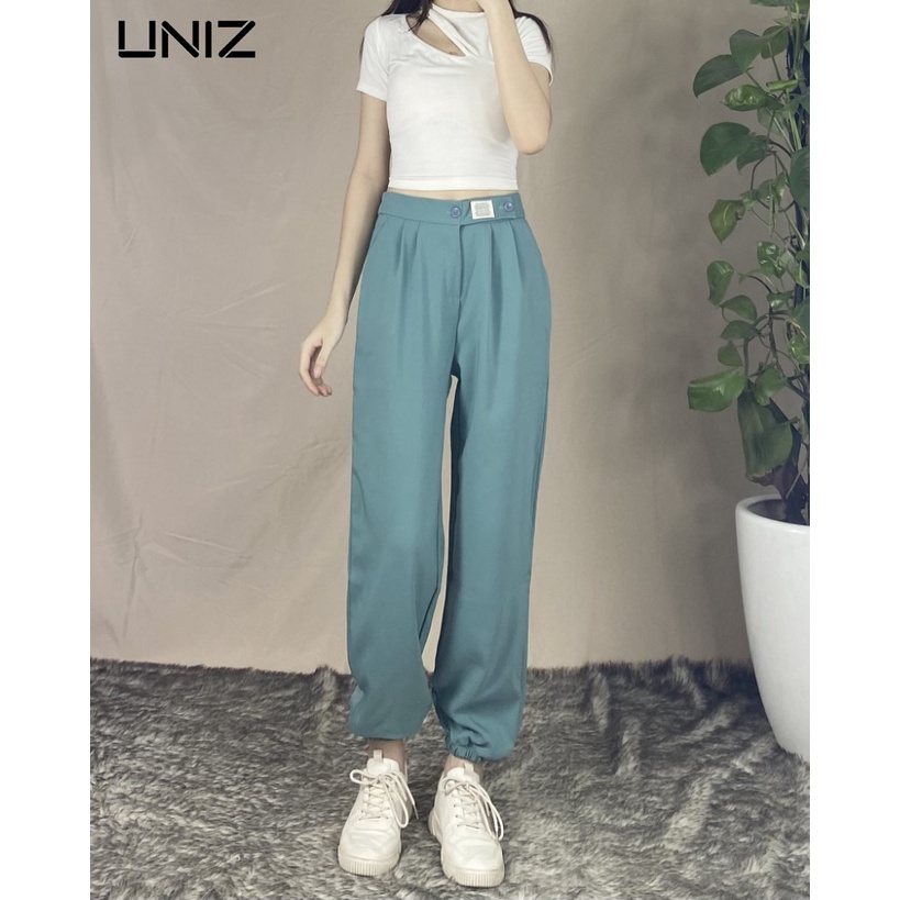 Quần Jogger Nữ Bo Gấu UNIZ (2 Màu), Unisex, Cạp Mac, Dáng Dài, Form Thụng, Vải Ruby, Mềm Nhẹ, Không Bai Xù