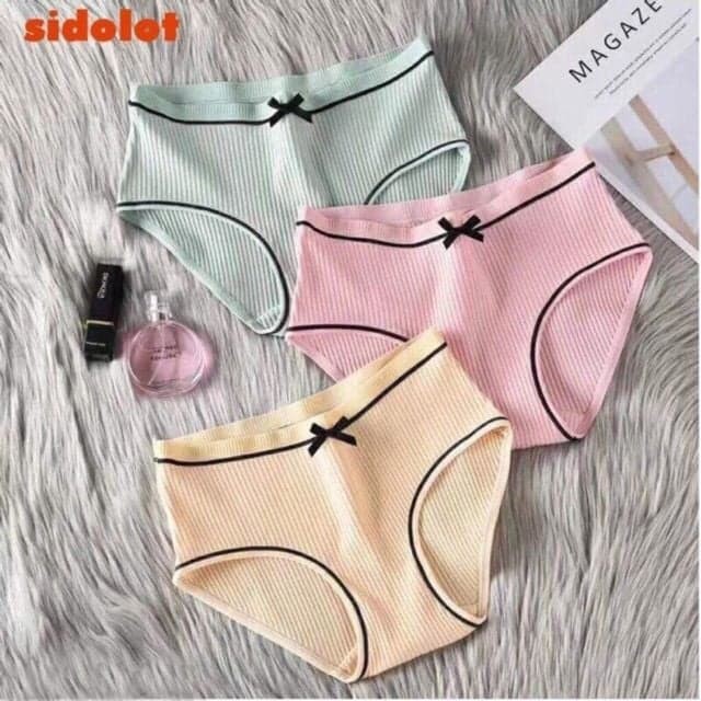 sét 5 Quần Lót Cotton Gân Viền Đen Dễ Thương Cho Bạn Gái