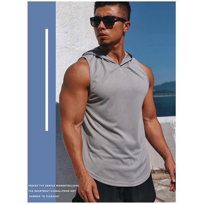 Bộ Đồ Thể Thao Áo Sát Nách Có Mũ Trùm Vải Khô Thoáng Nhanh Size M-3XL Cho Nam