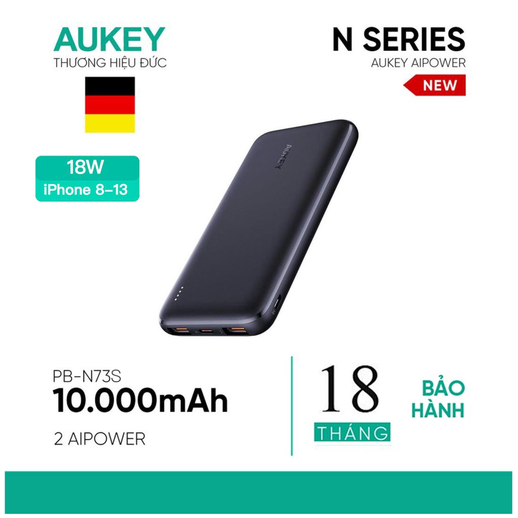 Sạc Dự Phòng Aukey PD 20W PB-N83 (18W) / N83S (20W) 10000mAh Siêu Mỏng, Sạc Nhanh USB-C PD 20W (in),USB-A PD 18W (out)