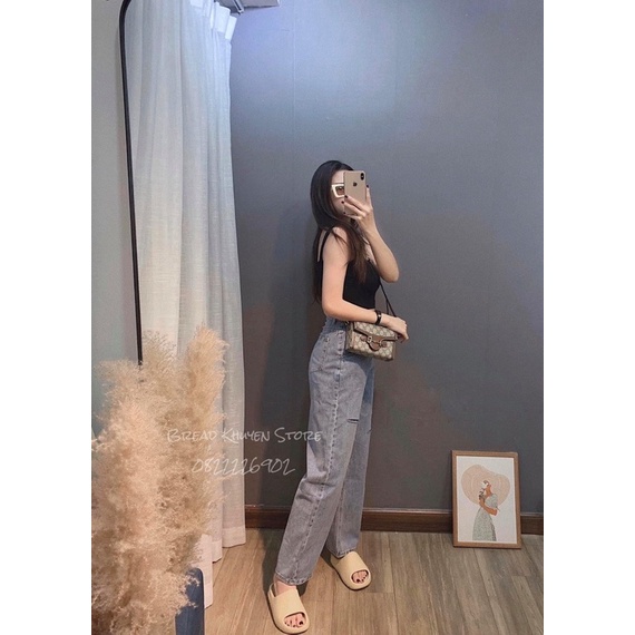 Quần jeans xuông trơn rách 2 dáng basic hack chân thẳng tắp