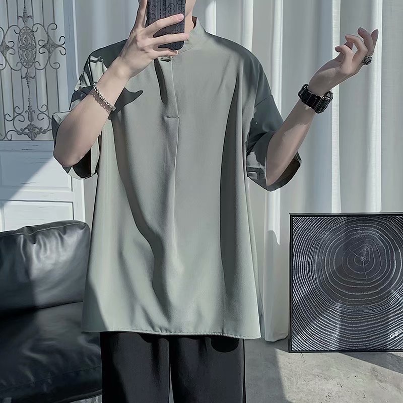 ♞AFF LIGA♞ Áo Sơ Mi Tay Ngắn Màu Trơn Mềm Mại Phong Cách Hàn Quốc Thời Trang Cho Nam